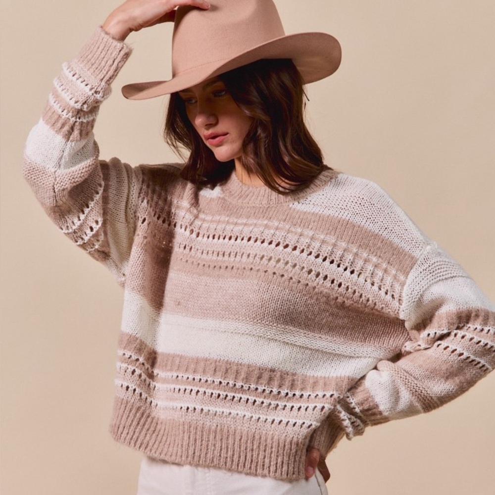 Striped Beige and White Women's Sweater